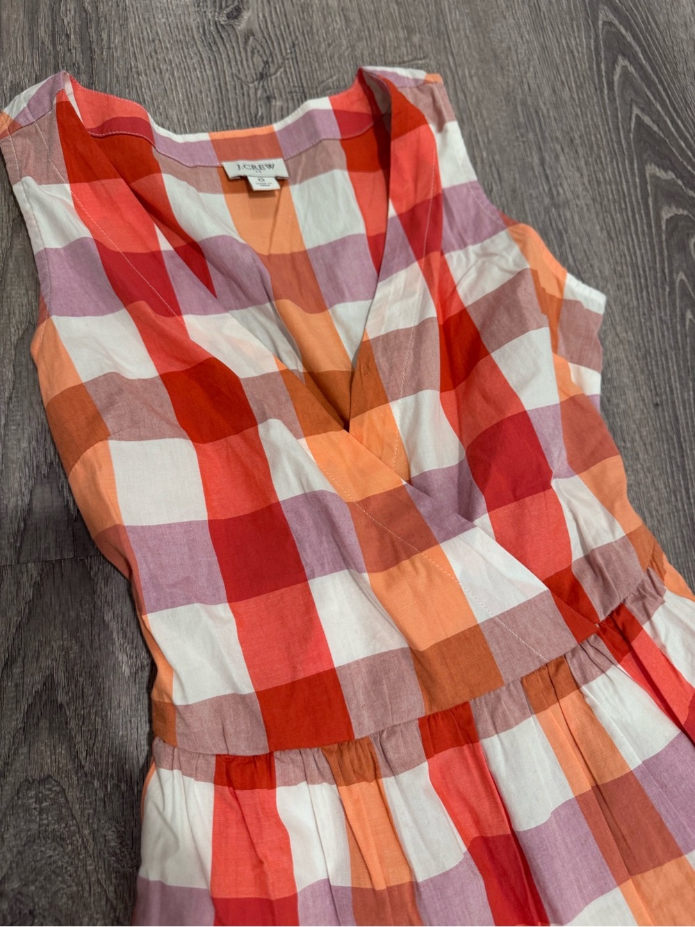 J. Crew Red, Orange & White Gingham Sleeveless Dress